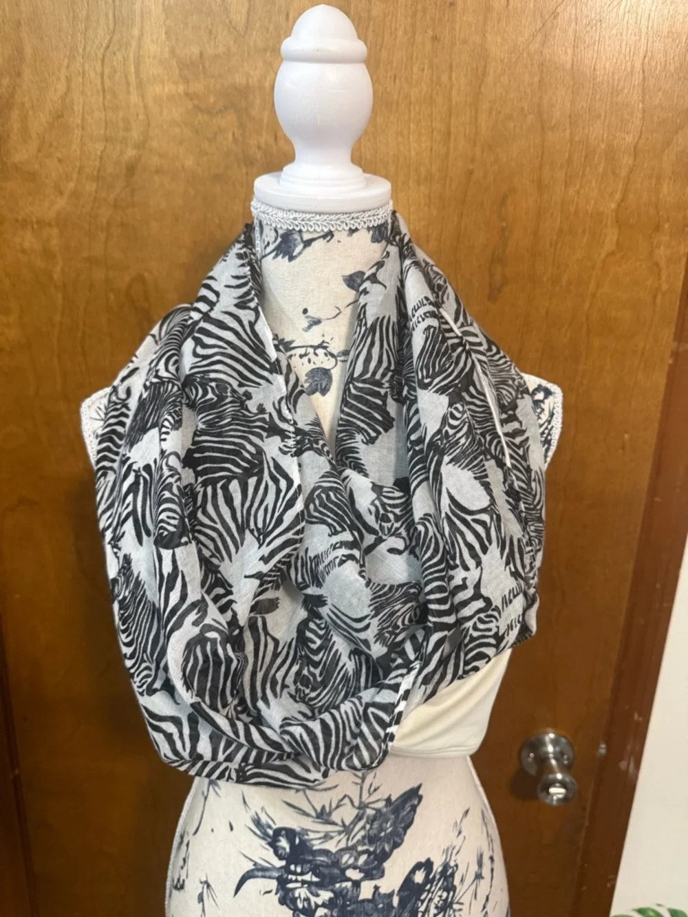 Zebra Print Lightweight infinity Scarf - or sarong Black and White